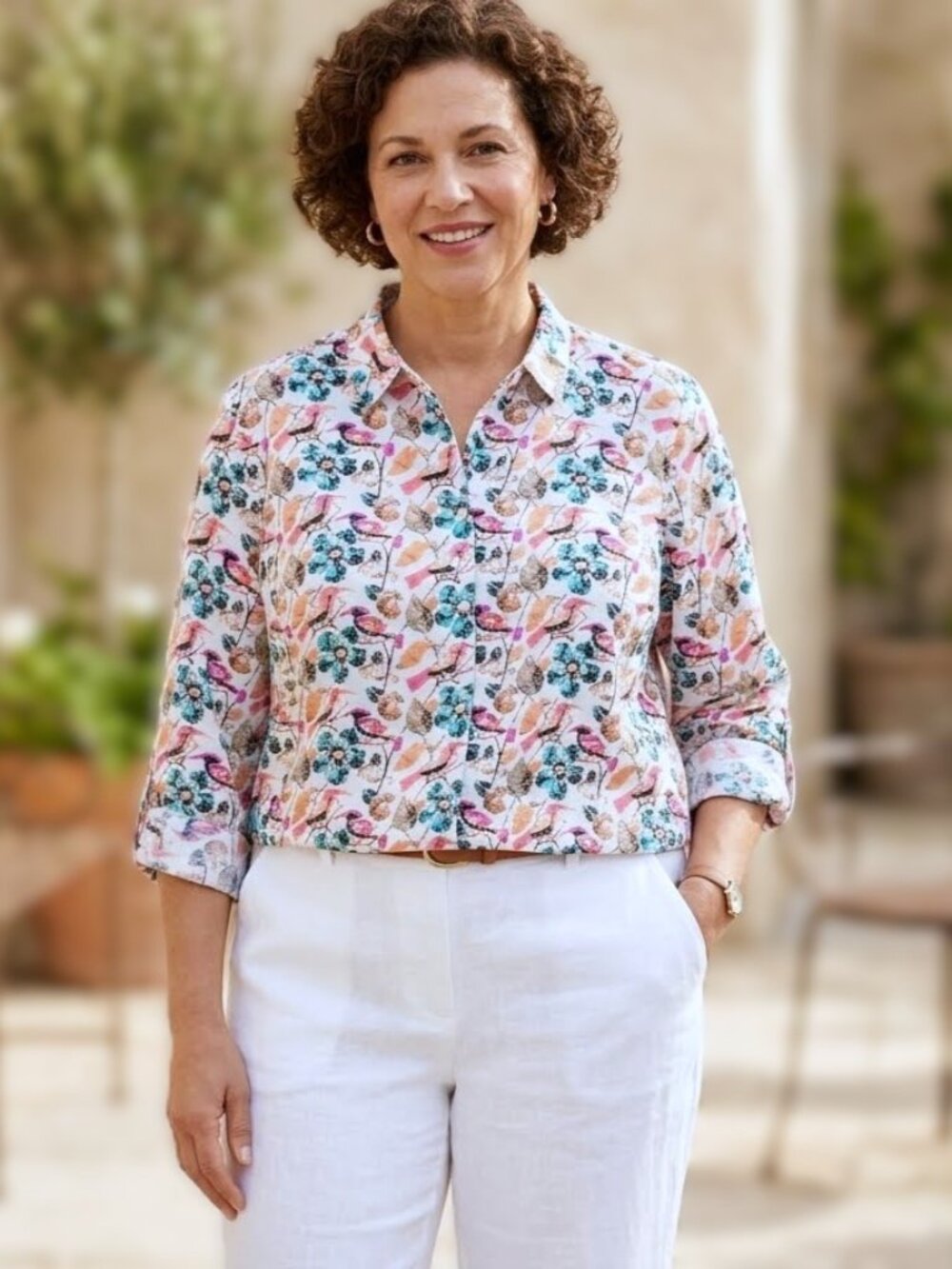 TALBOTS Print Button-Up Shirt. Plus Size 2X